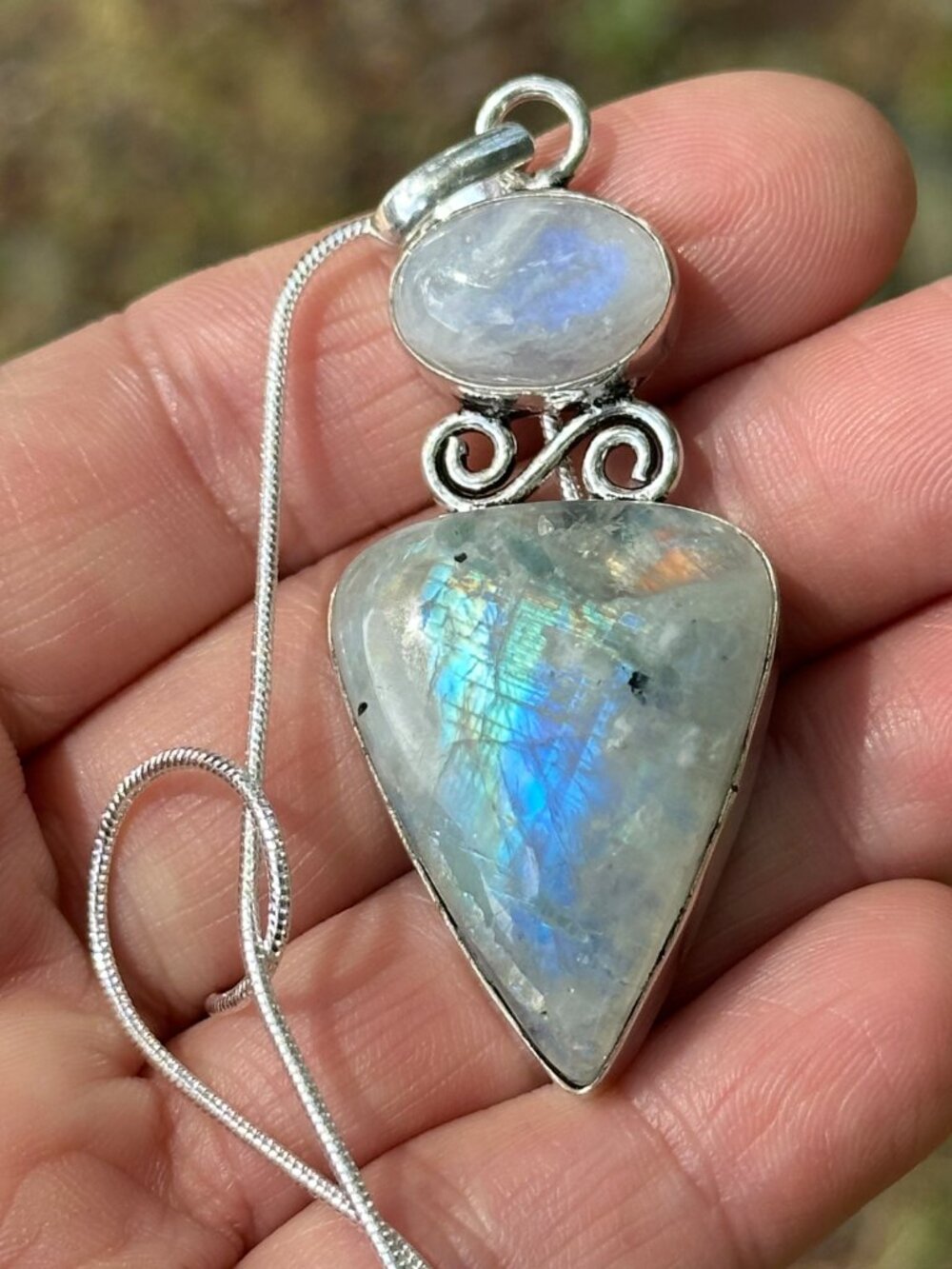 Rainbow Moonstone Pendant & Chain